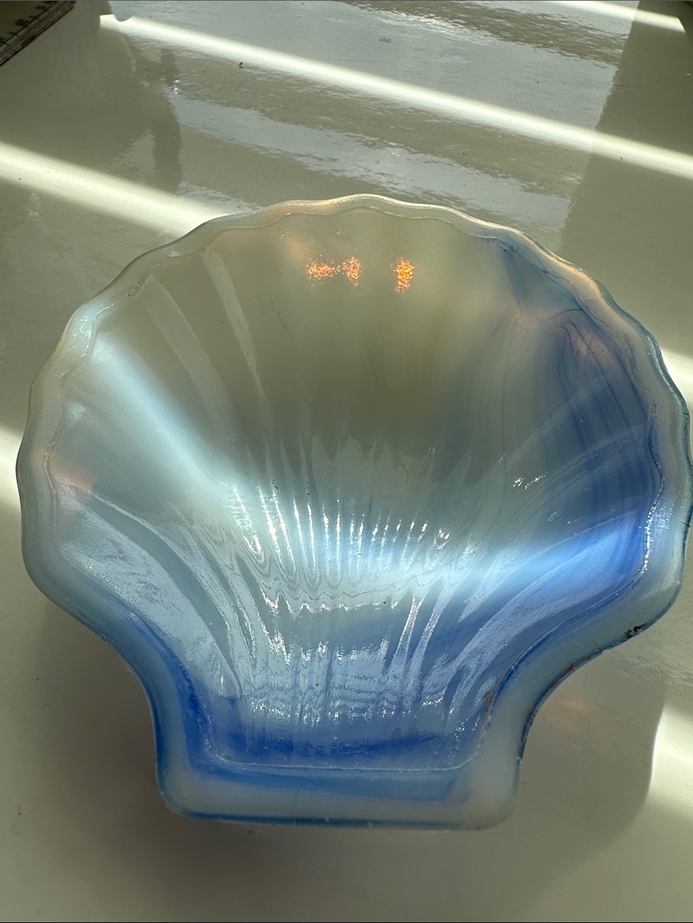 Slag Glass Blue & White Shell Bowl/Trinket Dish - Elegant Home Accent